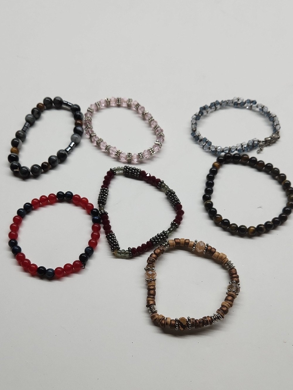 Handmade Multicolor Beaded Stretch Bracelets - Set of 7